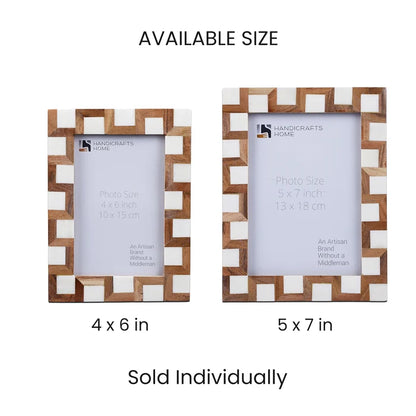 Brown White Wood & Bone Inlay Interlock Photo Frame, 2 Sizes