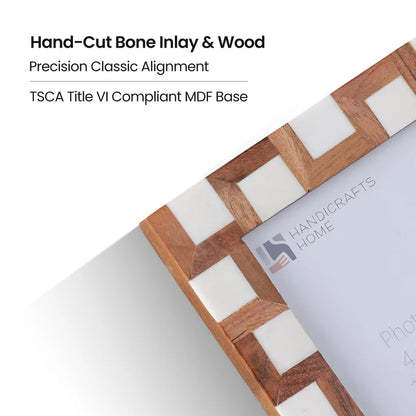 Brown White Wood & Bone Inlay Interlock Photo Frame, 2 Sizes