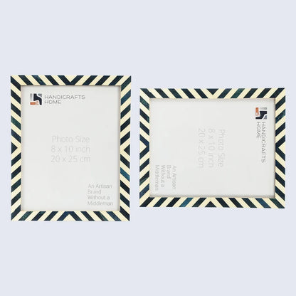 Handmade Candy Cane Blueberry Resin Inlay Picture Frame, Blue - White, 3 Sizes, for tabletop or wall display