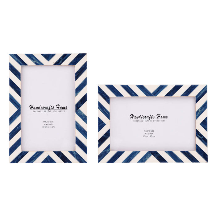 Handmade Candy Cane Blueberry Resin Inlay Picture Frame, Blue - White, 3 Sizes, for tabletop or wall display