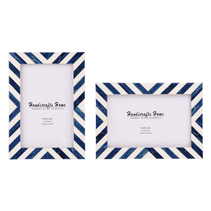 Handmade Candy Cane Blueberry Resin Inlay Picture Frame, Blue - White, 3 Sizes, for tabletop or wall display