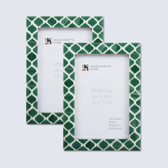 Handmade Casablanca Verde Resin Inlay Picture Frame Set 2, for tabletop or wall display
