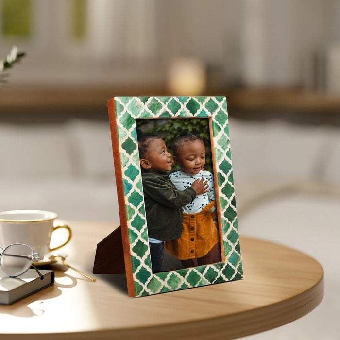Handmade Casablanca Verde Resin Inlay Picture Frame Set 2, for tabletop or wall display