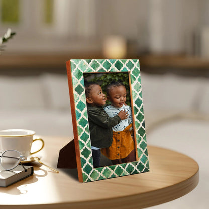 Handmade Casablanca Verde Resin Inlay Picture Frame Set 2, for tabletop or wall display