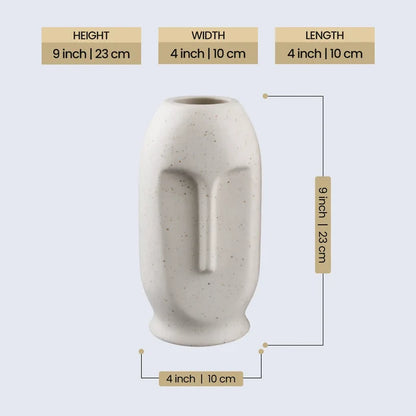 Ceramic Vase Oval Duo Face Pattern In Cream White Matte Set Of 2