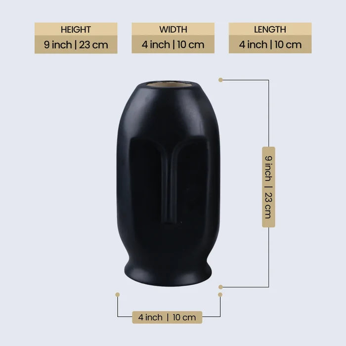 Ceramic Vase Set of 2 Oval Duo Face Pattern – Matte White & Black