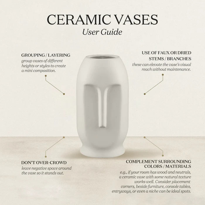 Ceramic Vase Set of 2 Oval Duo Face Pattern – Matte White & Black