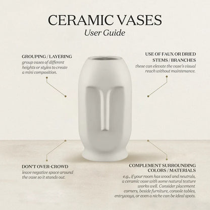 Ceramic Vase Set of 2 Oval Duo Face Pattern – Matte White & Black