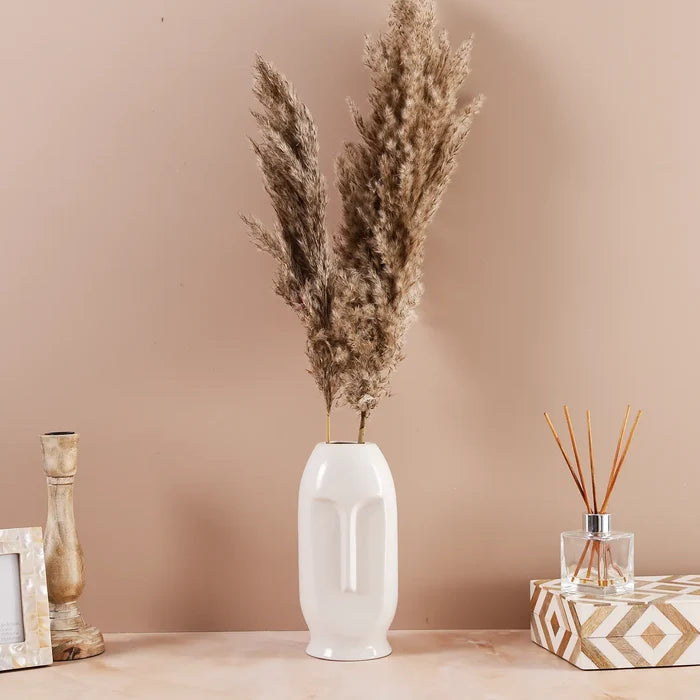 Ceramic Vase Set of 2 Oval Duo Face Pattern – Matte White & Black