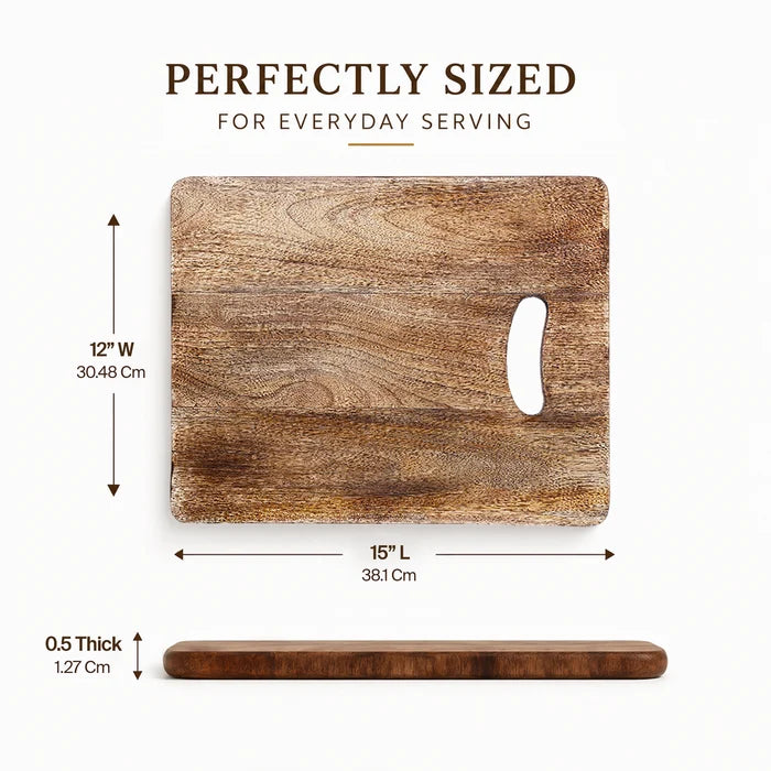 Chopping Board Rectangular with Slot Handle –Wood, in 15x12"