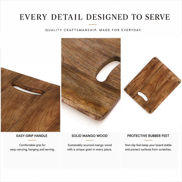 Chopping Board Rectangular with Slot Handle –Wood, in 15x12"