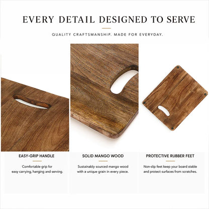 Chopping Board Rectangular with Slot Handle –Wood, in 15x12"