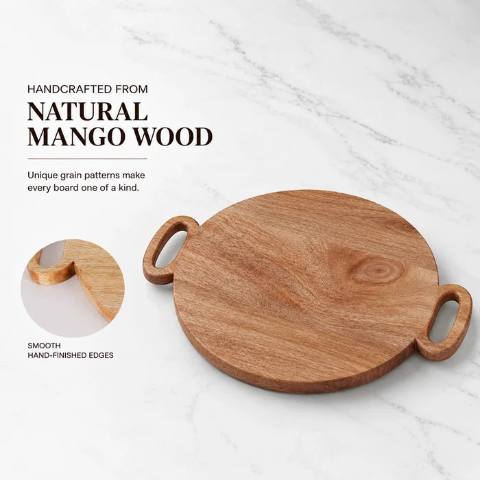 Chopping Board Round Paddle with Dual Handles – Mango Wood, in 16x12"