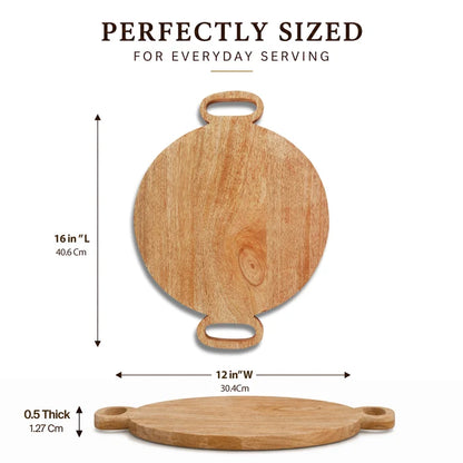 Chopping Board Round Paddle with Dual Handles – Mango Wood, in 16x12"