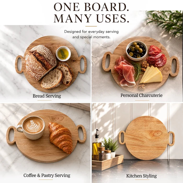 Chopping Board Round Paddle with Dual Handles – Mango Wood, in 16x12"