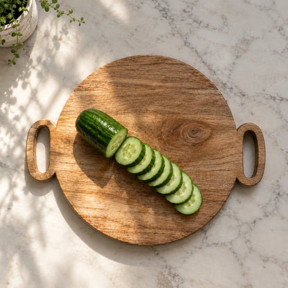 Chopping Board Round Paddle with Dual Handles – Mango Wood, in 16x12"
