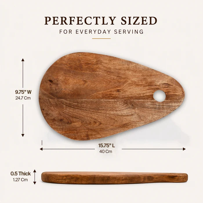 Chopping Board Teardrop Shape with Hanging Hole –Wood, in 15.75x9.75"