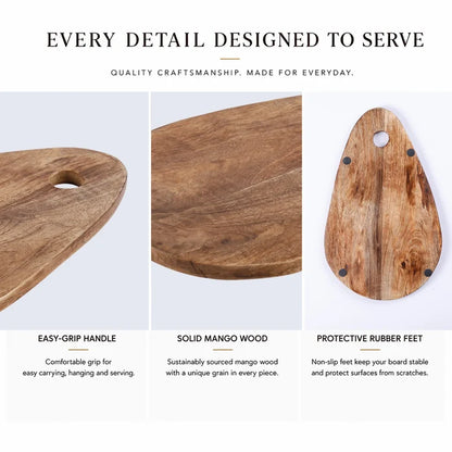 Chopping Board Teardrop Shape with Hanging Hole –Wood, in 15.75x9.75"