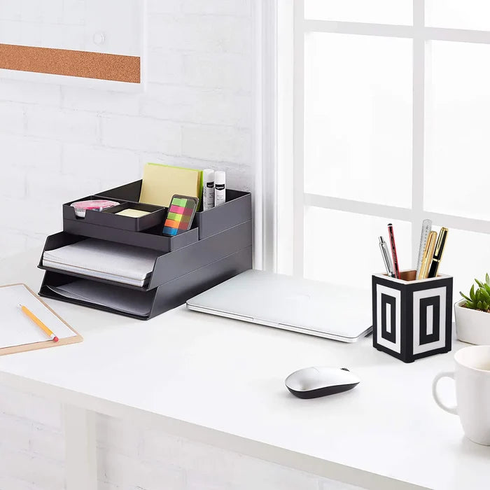 Concentric Resin Inlay Desk Organizer | Black & White | 3x4"