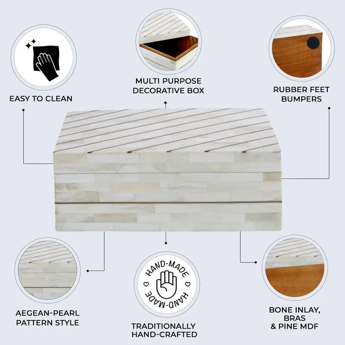 Decorative box Aegean pearl Bone Inlay, Brass available in 2 sizes