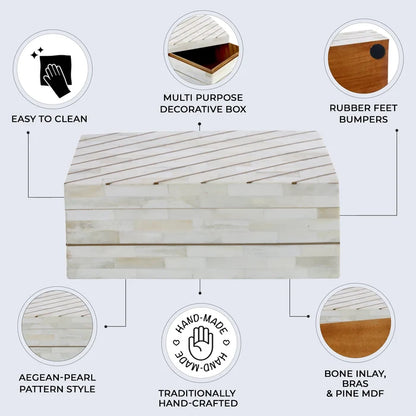 Decorative box Aegean pearl Bone Inlay, Brass available in 2 sizes