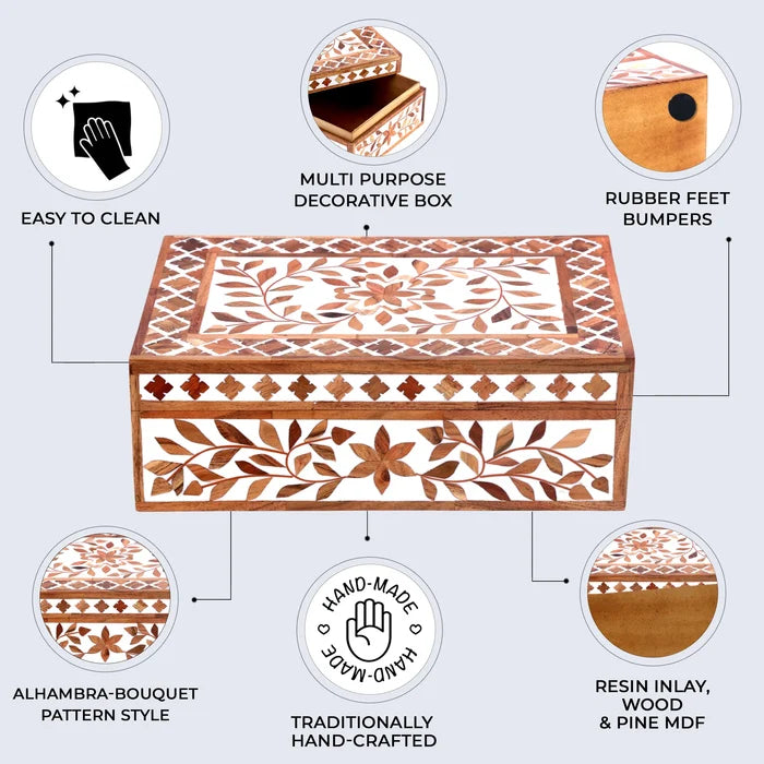 Decorative box Alhambra bouquet Wood & Resin Inlay 12x8x4 inch