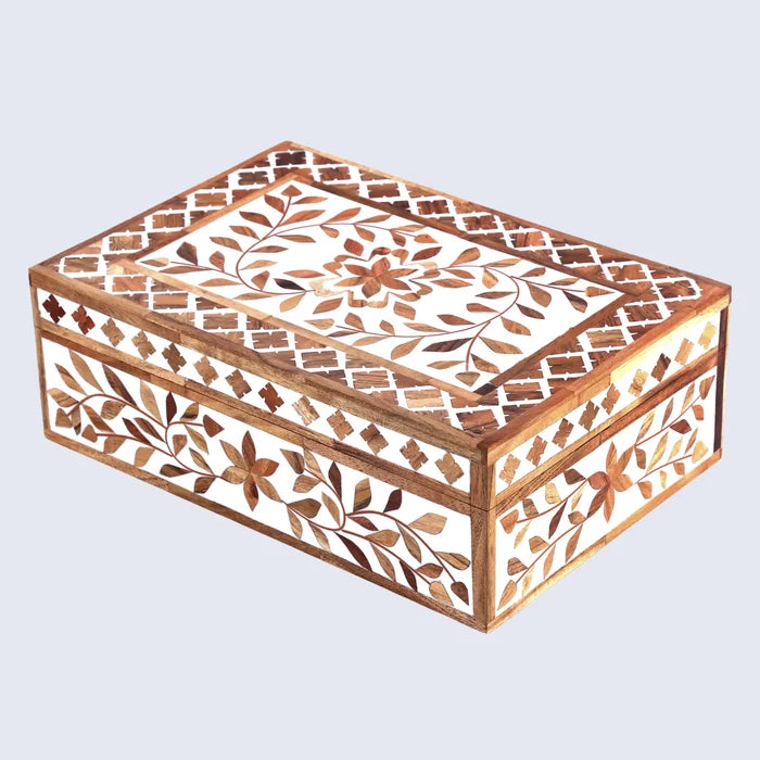 Decorative box Alhambra bouquet Wood & Resin Inlay 12x8x4 inch