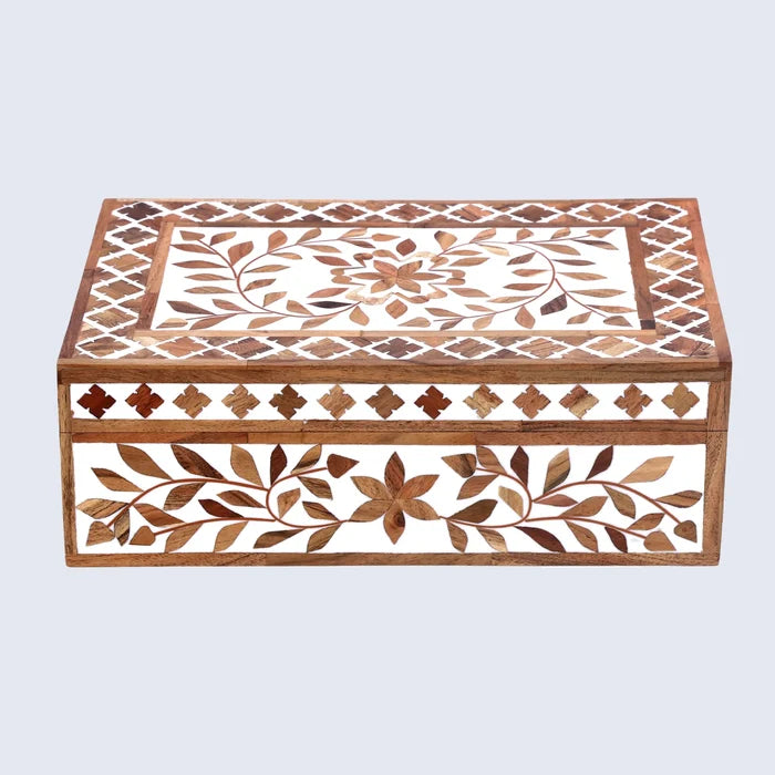 Decorative box Alhambra bouquet Wood & Resin Inlay 12x8x4 inch