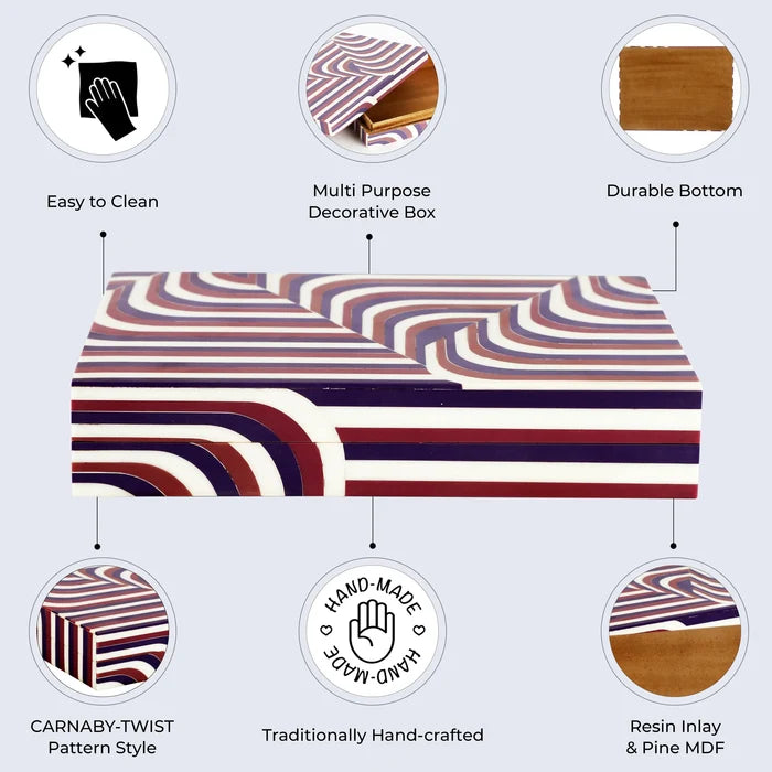 Decorative box Carnaby twist Resin Inlay 8 x 6 x 1.5 inch