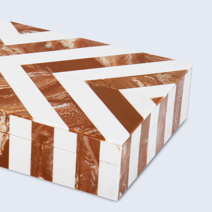 Handmade Decorative box chevron brown white Bone Inlay available in 5 sizes, for jewelry and keepsake storage
