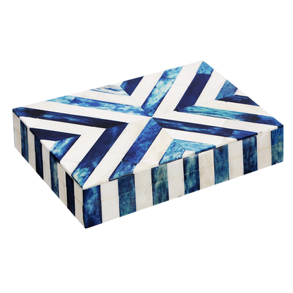 Handmade Decorative Box Chevron Pattern Resin Inlay blue white available in 6 sizes, for jewelry and keepsake storage