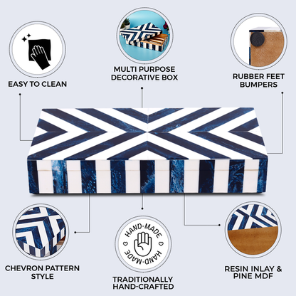Handmade Decorative Box Chevron Pattern Resin Inlay blue white available in 6 sizes, for jewelry and keepsake storage