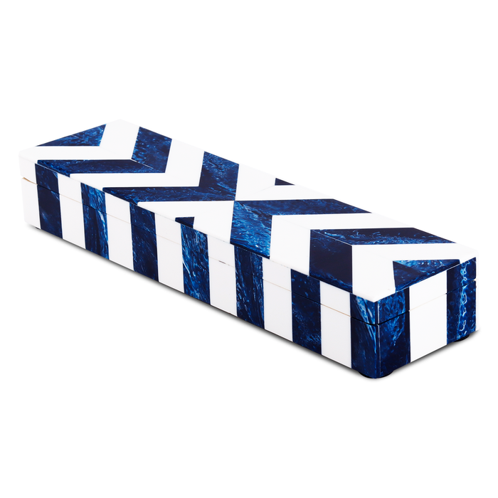 Handmade Decorative Box Chevron Pattern Resin Inlay blue white available in 6 sizes, for jewelry and keepsake storage