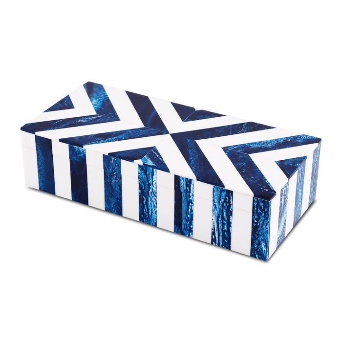 Handmade Decorative Box Chevron Pattern Resin Inlay blue white available in 6 sizes, for jewelry and keepsake storage