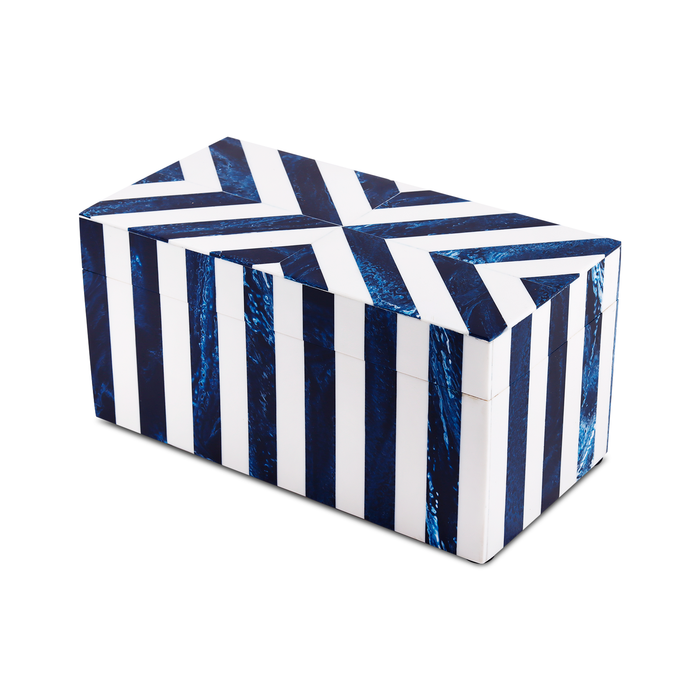 Handmade Decorative Box Chevron Pattern Resin Inlay blue white available in 6 sizes, for jewelry and keepsake storage