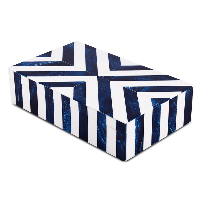 Decorative Box Chevron Pattern Resin Inlay blue white available in 6 sizes