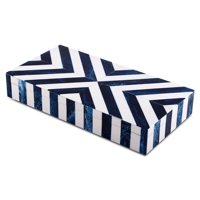 Decorative Box Chevron Pattern Resin Inlay blue white available in 6 sizes