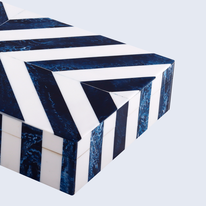 Decorative Box Chevron Pattern Resin Inlay blue white available in 6 sizes