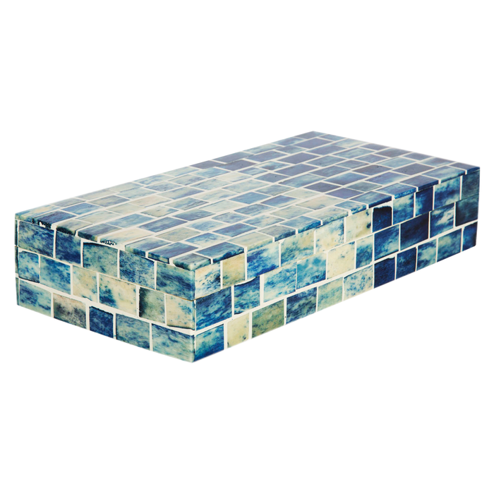Handmade Decorative Box Indigo Mosaic Resin & Bone Inlay, 2 Sizes, for jewelry and keepsake storage