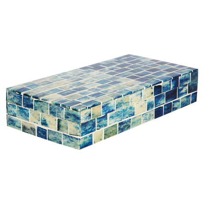 Handmade Decorative Box Indigo Mosaic Resin & Bone Inlay, 2 Sizes, for jewelry and keepsake storage