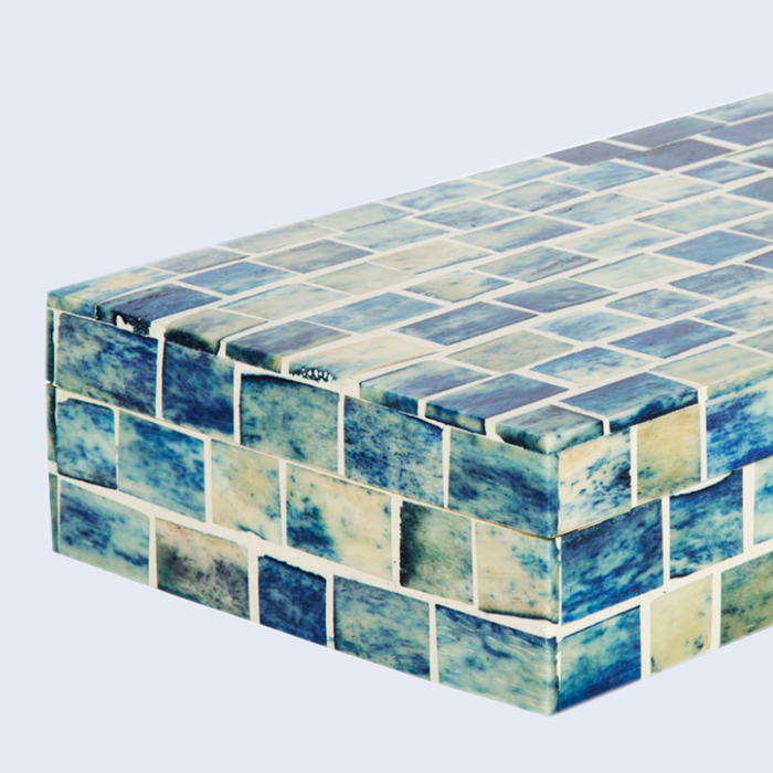 Decorative Box Indigo Mosaic Resin &  Bone Inlay, 2 Sizes