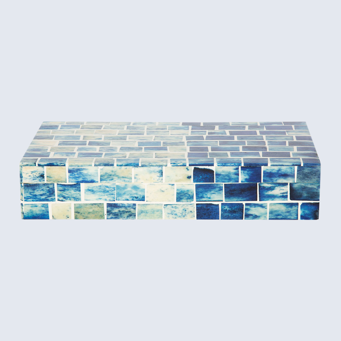 Decorative Box Indigo Mosaic Resin &  Bone Inlay, 2 Sizes