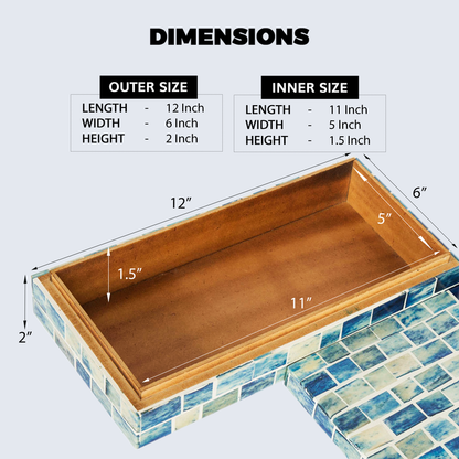 Decorative Box Indigo Mosaic Resin &  Bone Inlay, 2 Sizes