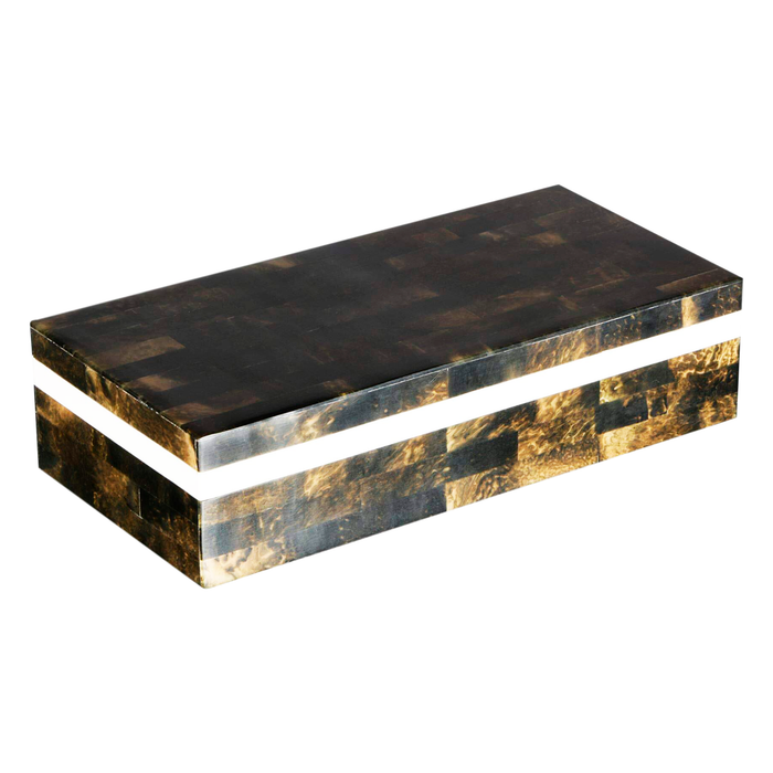 Handmade Decorative Box Quatrefoil Resin & Bone Inlay, Black White, 10"x4"x2.5", for jewelry and keepsake storage
