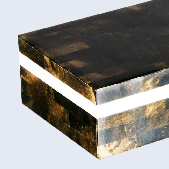 Decorative Box Quatrefoil Resin & Bone Inlay, Black White, 10"x4"x2.5"