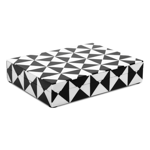 Handmade Decorative Box Triangle Pattern Black White Resin Inlay, 7 sizes, for jewelry and keepsake storage