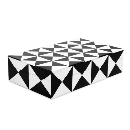 Handmade Decorative Box Triangle Pattern Black White Resin Inlay, 7 sizes, for jewelry and keepsake storage