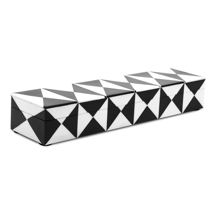 Handmade Decorative Box Triangle Pattern Black White Resin Inlay, 7 sizes, for jewelry and keepsake storage