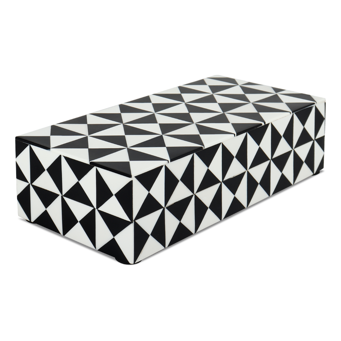 Handmade Decorative Box Triangle Pattern Black White Resin Inlay, 7 sizes, for jewelry and keepsake storage