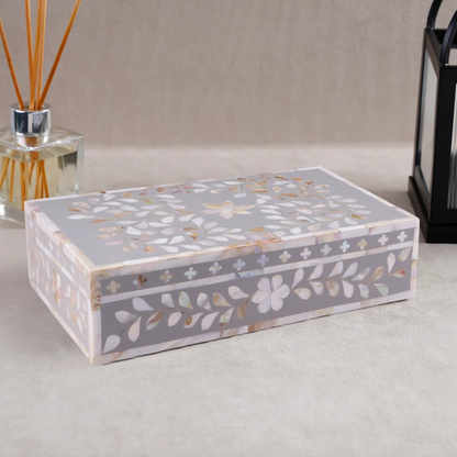 Handmade Decorative Storage Box Alhambra Collection Mother of Pearl & Resin Inlay Multi– 10x6x2.5